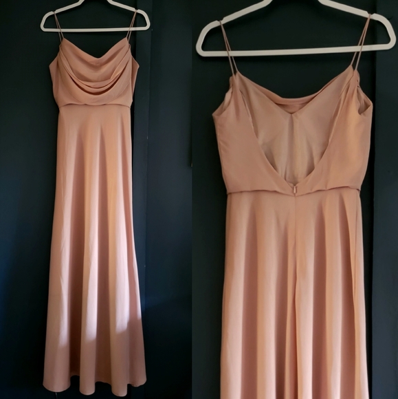 Jenny Yoo Blush Drape Neckline Empire Waist Bridesmaid Chiffon Maxi Dress Size 4 - Picture 1 of 9